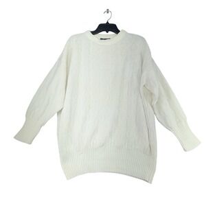 Vintage Lou Nardi Women White Fisher Knit sweater 100% Cotton Made‎ in USA Large